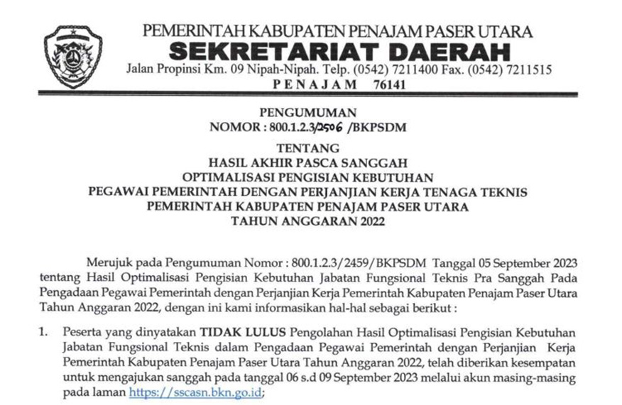 HASIL AKHIR PASCA SANGGAH OPTIMALISASI PENGISIAN KEBUTUHAN PEGAWAI